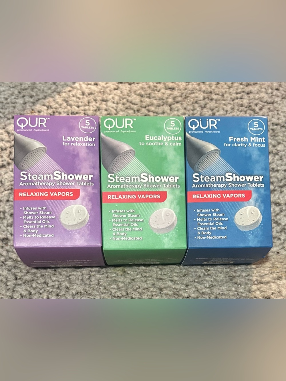 QUR Steam Shower Tablets, Fresh Mint, Lavender & Eucalyptus (Set of 3).